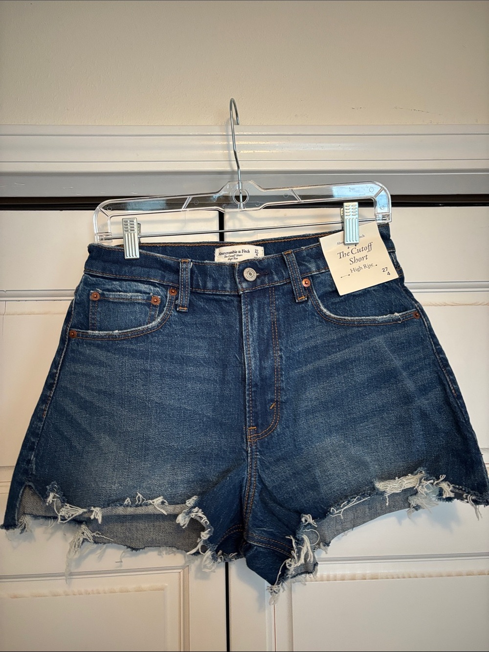 Abercrombie & Fitch Dark Blue Distressed Denim Cutoff Shorts